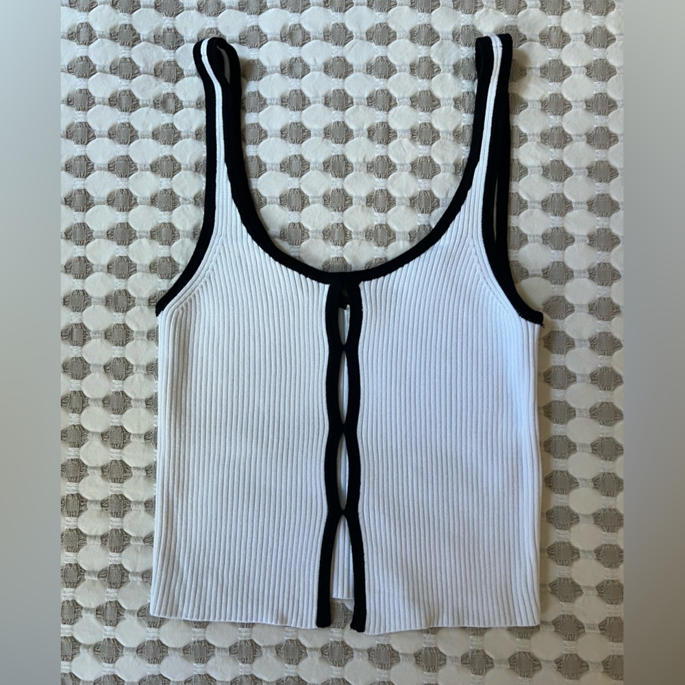 Abercrombie and Fitch white tank top with black piping and cutout detail